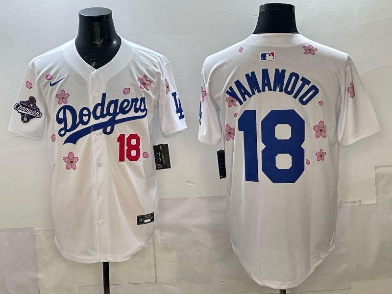 Men Los Angeles Dodgers #18 Yamamoto White Sakura Edition 2026 Nike MLB Jersey 003->los angeles dodgers->MLB Jersey